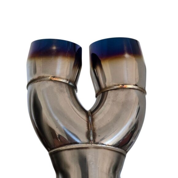 Pair Offset 2.25" In Quad 3" Out Dual Wall Exhaust Tip Stainless Steel Staggered - Picture 4 of 9